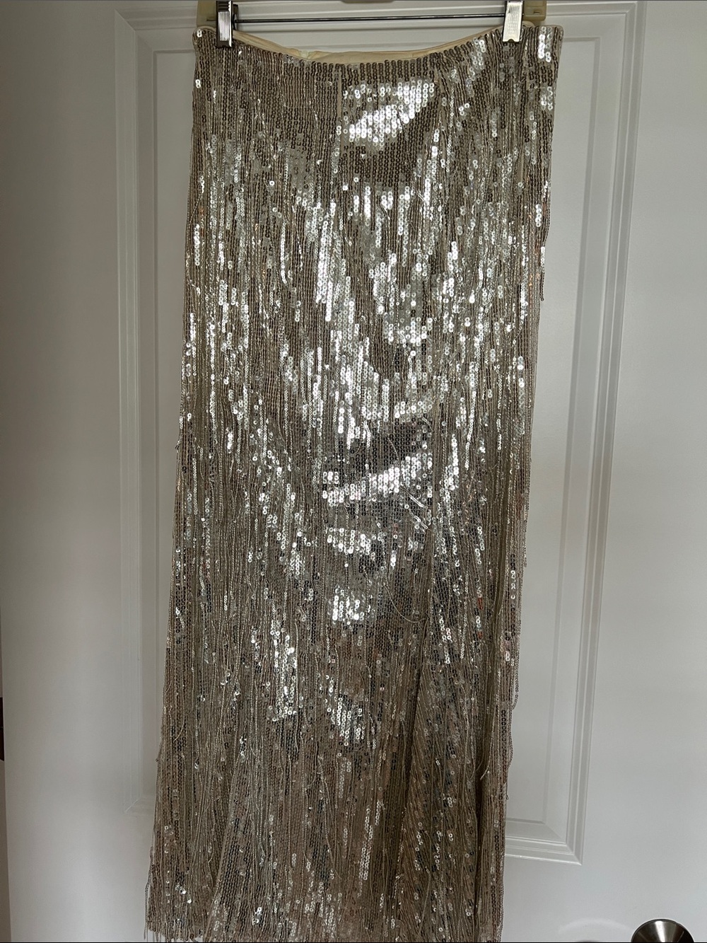 Sequin Fringe Maxi Skirt in Champagne